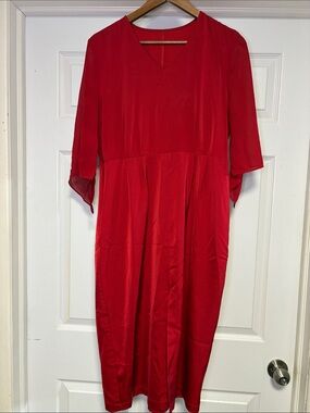 Red V-Neck Women’s Dress